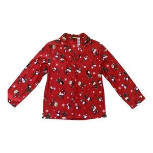 Peanuts Pajama Shirt Mens LG Snoopy Charlie Brown V-Neck Flannel Long Sleeves